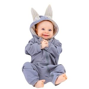 Easter Bunny Zip Up Ribbed Romper with Ears